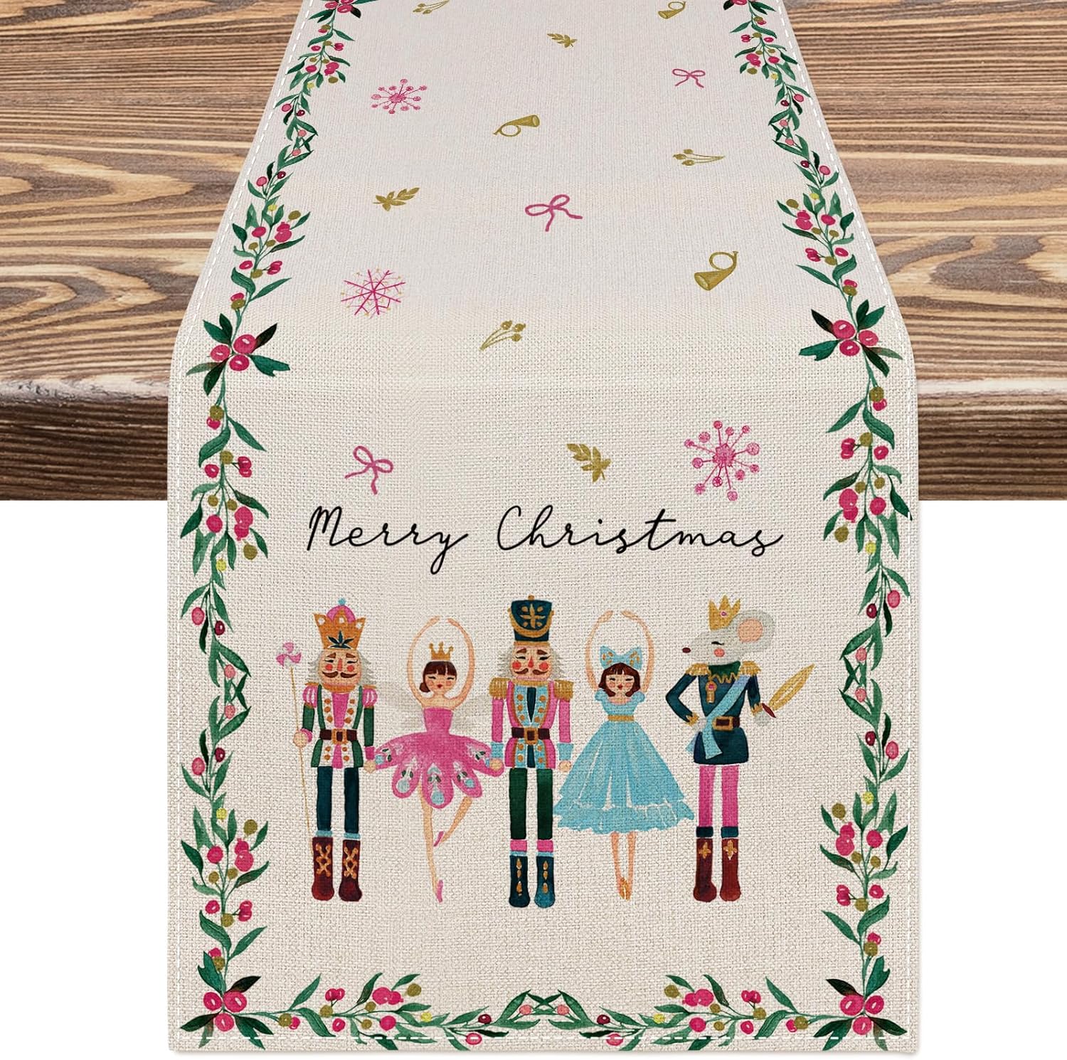 AnyDesign – Camino de mesa de Feliz Navidad, cascanueces, cubierta de mesa de dibujos animados rectangular de Navidad, camino de mesa decorativo