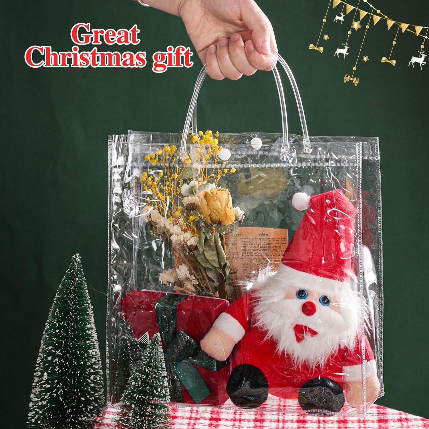 BESARME Paquete de 30 bolsas de regalo transparentes de 11 x 11 x 4 pulgadas con asa, bolsas de plástico grandes para regalo, bolsas transparentes