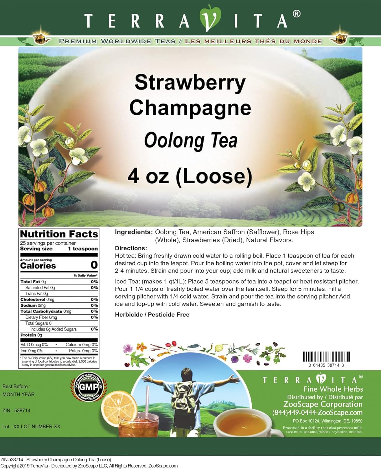 Té Oolong con champán y fresa (suelto) (4 oz, ZIN 538714)