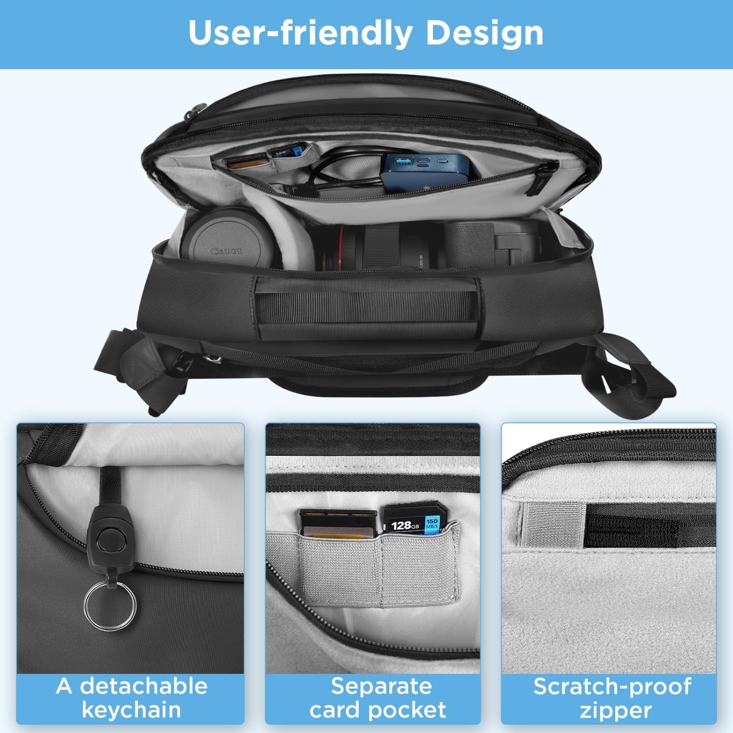 Bolsa bandolera para cámara, funda impermeable para cámara con soporte para trípode, DSLRSLRSLRsin espejo, bolsa cruzada para fotógrafos, color negro