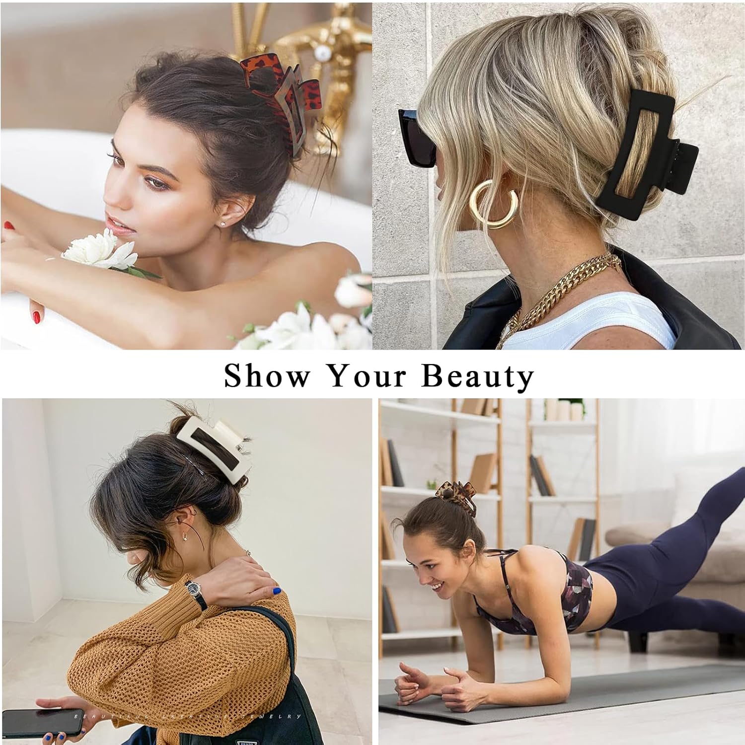 Paquete de 4 pinzas cuadradas, pinzas para el cabello para mujeres y niñas, pinzas de pelo antideslizantes medianas de 3.5 pulgadas, pinzas de pelo