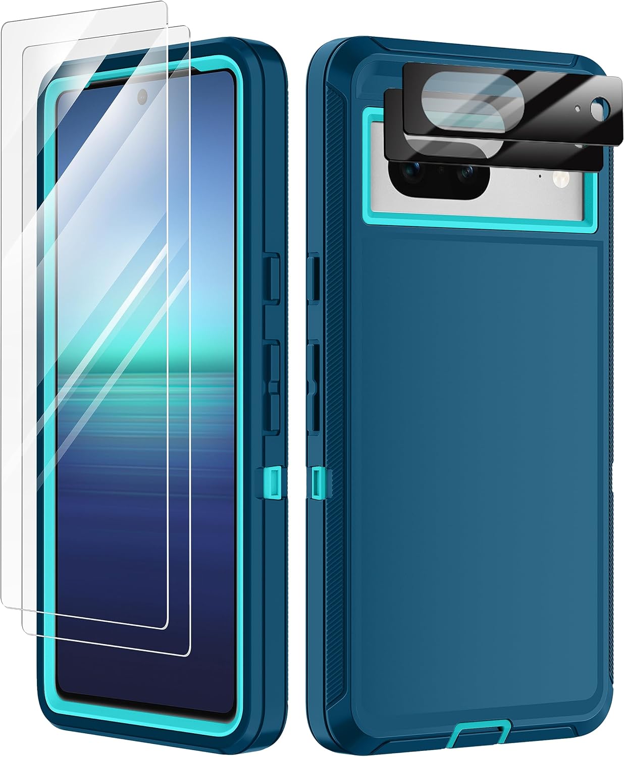 I-HONVA Funda para Google Pixel 7 con 2 protectores de pantalla + 2 protectores de lente de cámara, resistente a prueba de golpes, 3 capas,