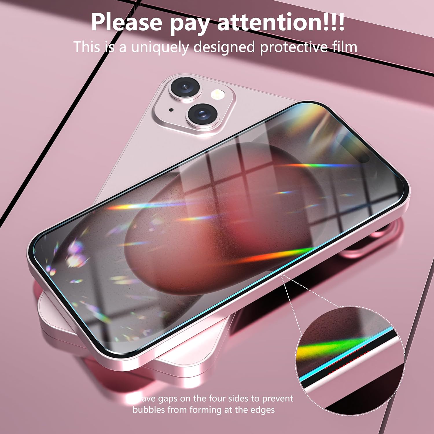 KSWOUS Funda para iPhone 15 con purpurina con 2 protectores de pantalla + 2 protectores de lente de cámara, funda transparente brillante para