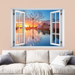 wall26 Adhesivo de pared extraíblemural de pared vista de ventana, torre del Rhine, Dusseldorf, Alemania, paisaje urbano, naturaleza, fotografía, wall26 Adhesivo de pared extraíblemural de pared vista de ventana, torre del Rhine, Dusseldorf, Alemania, paisaje urbano, naturaleza, fotografía,