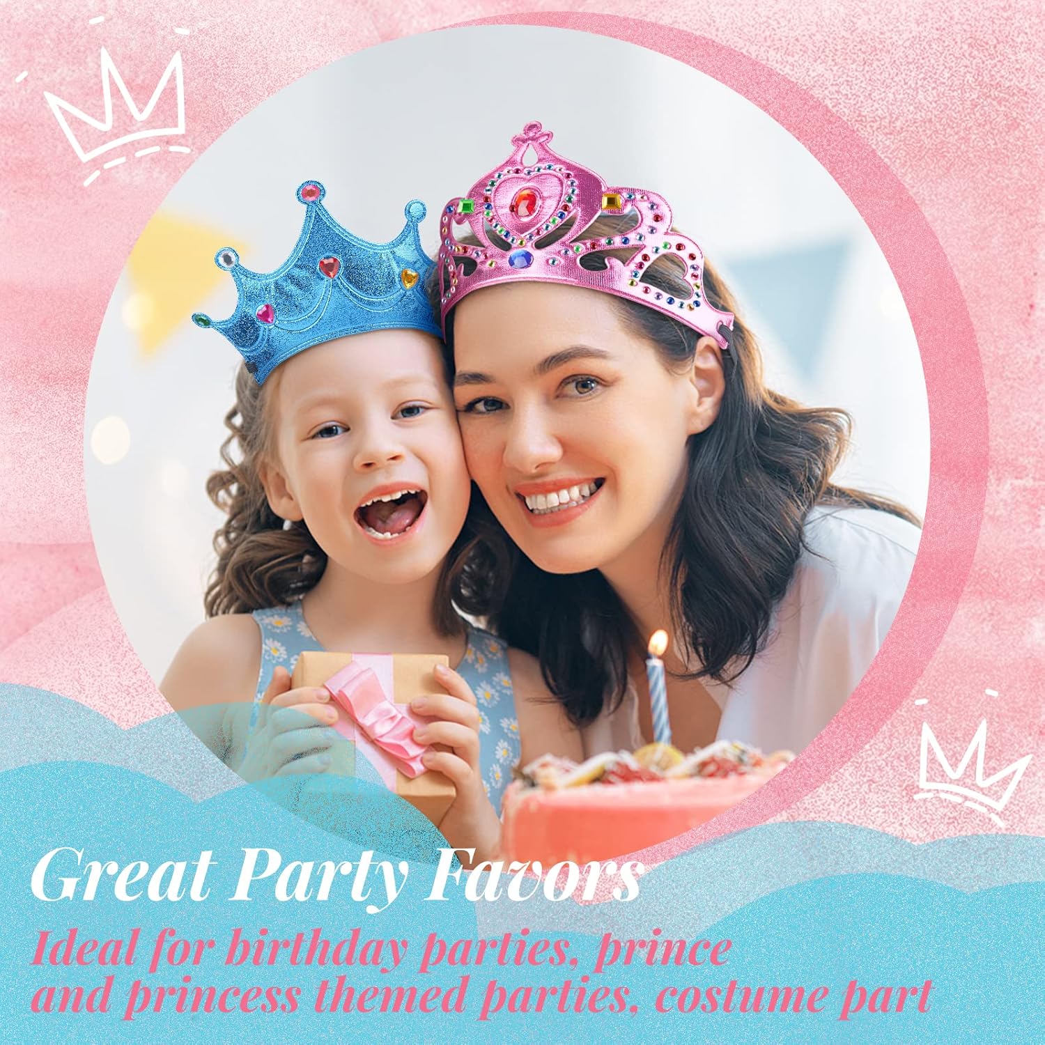 FLMRIOY Juego de 17 coronas de fiesta de princesa, suministros de fiesta para niños, kit de fabricación de tiaras con calcomanías de diamante para