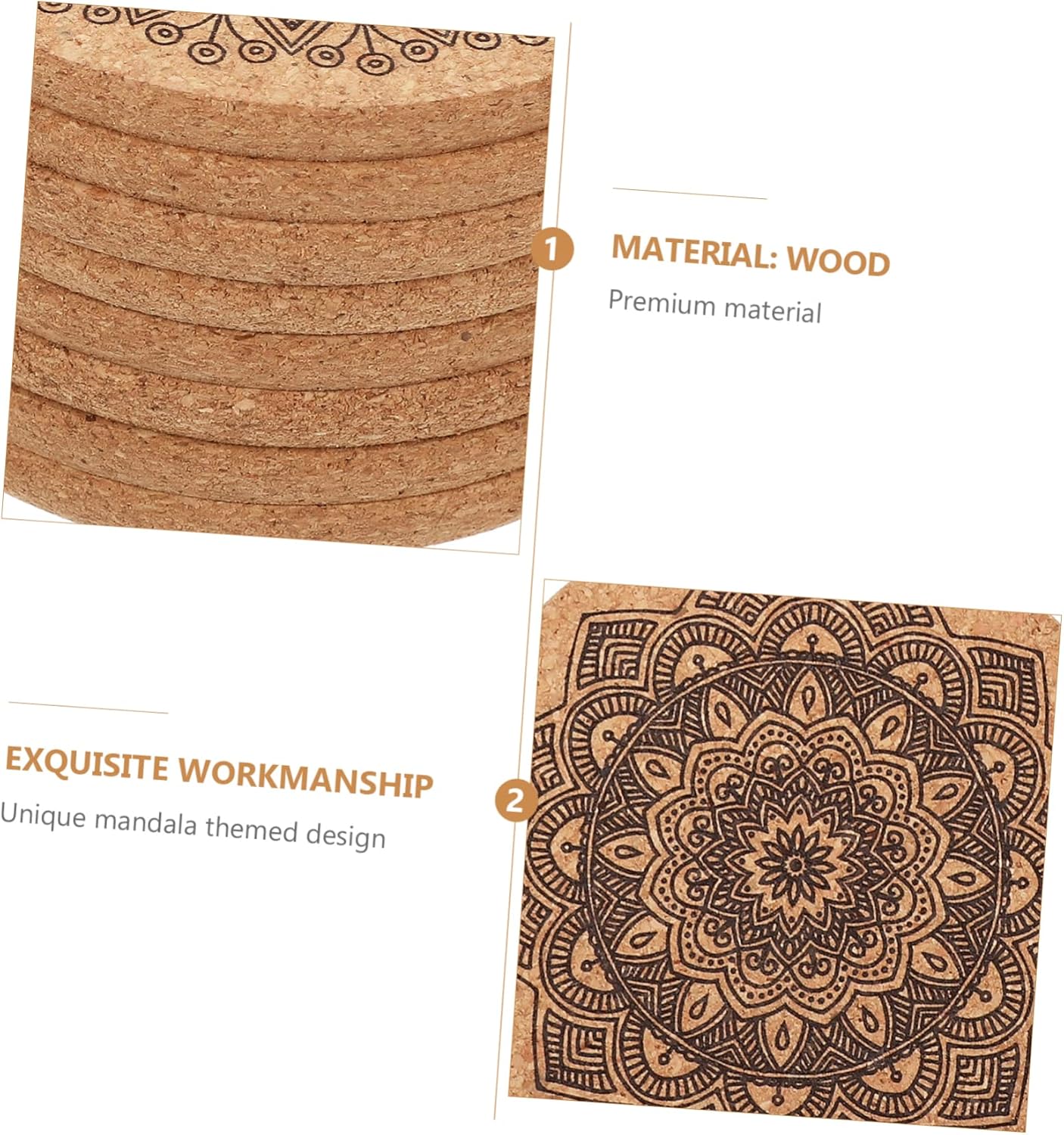 Coaster Cup Holder Set Mandala Art Coasters Coffee Cup Holder Natural Cork Coasters Drink Coasters Round Drinking Cup Cork Round Placemat Hotel Cup