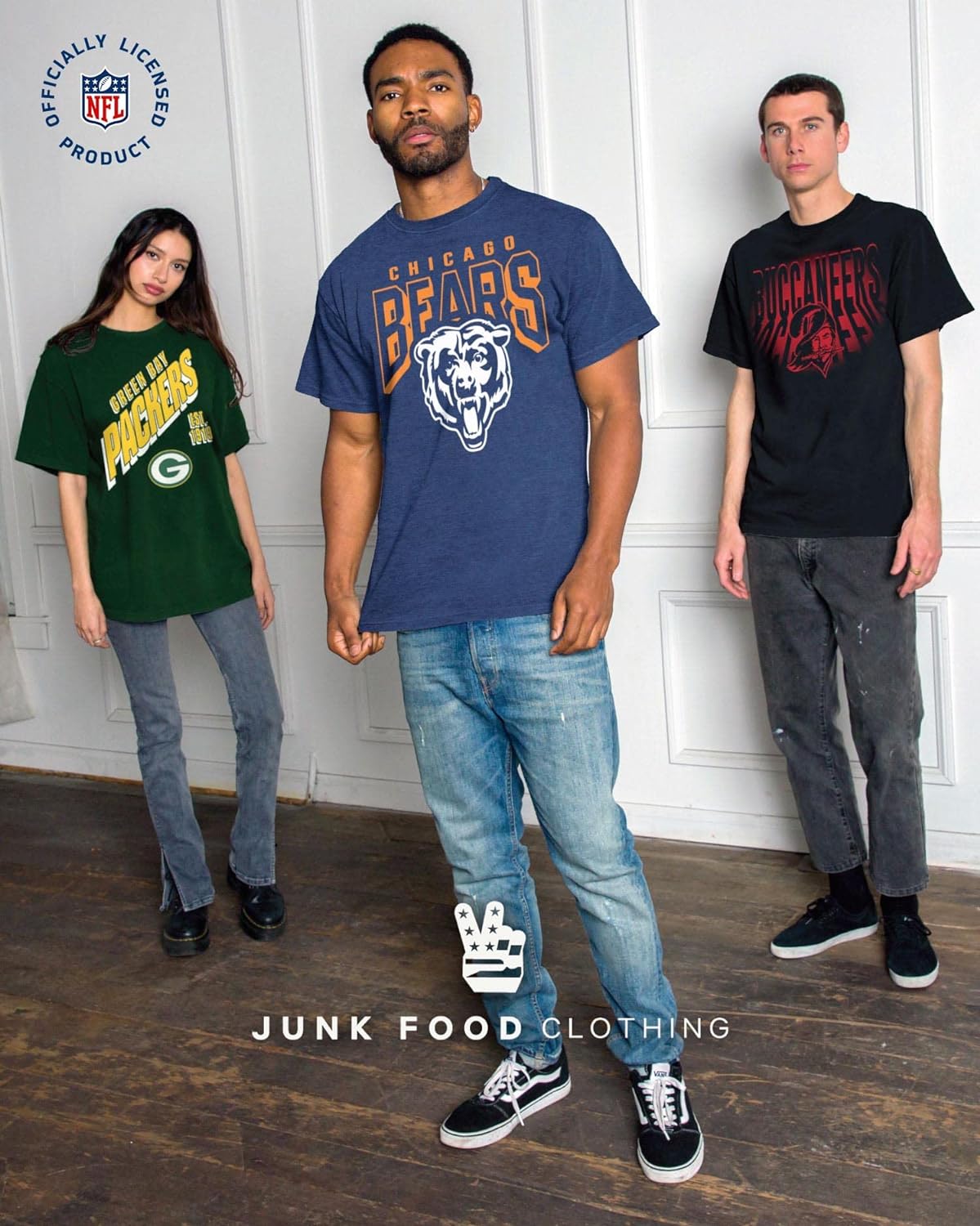 Junk Food Clothing x NFL – Logotipo llamativo – Camisa de manga corta para hombre y mujer, ropa con licencia oficial de la NFL