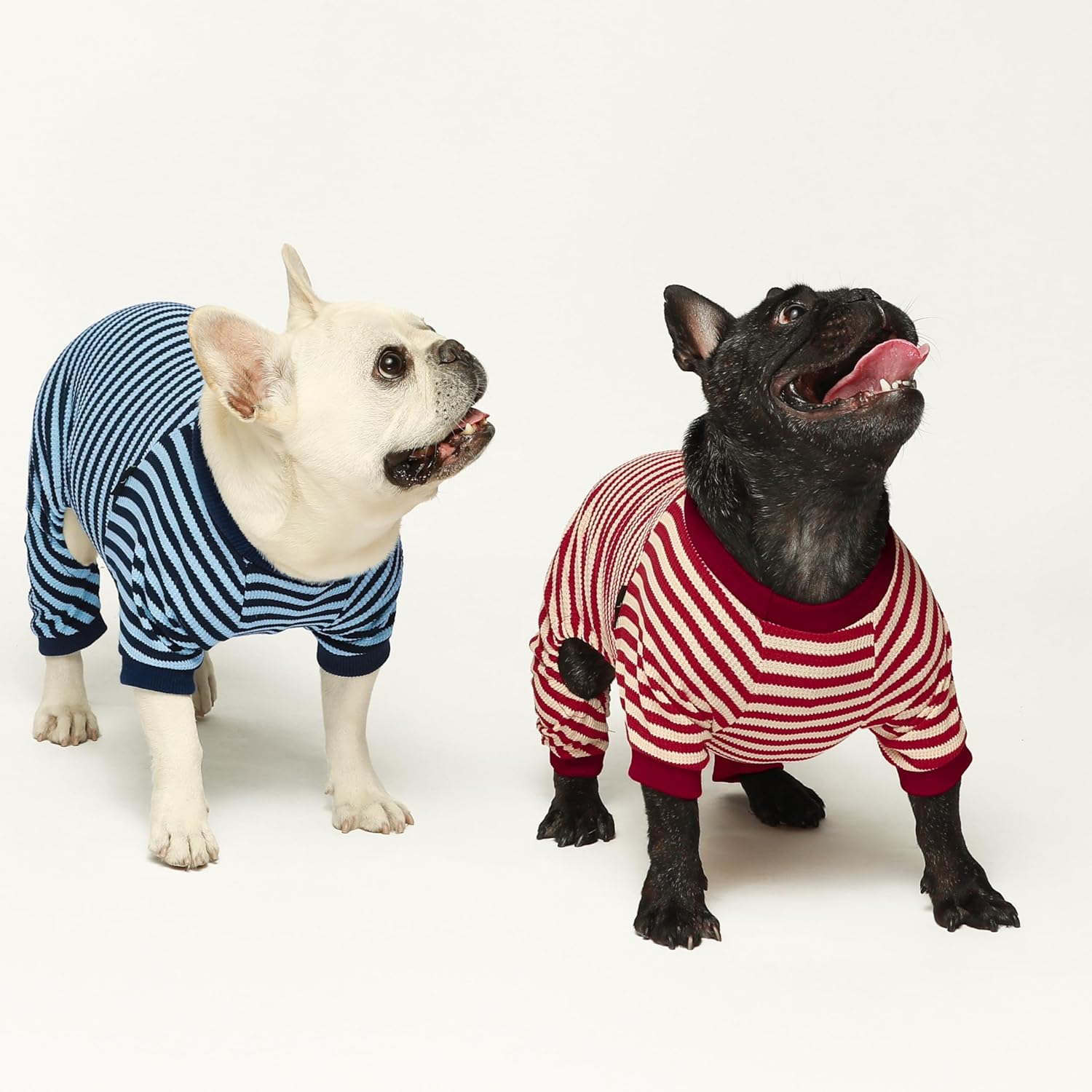Fitwarm Pijama de perro a rayas rojas y blancas, ropa de perro de gofre para perros pequeños, hembra, niño, mameluco para cachorros con pies,