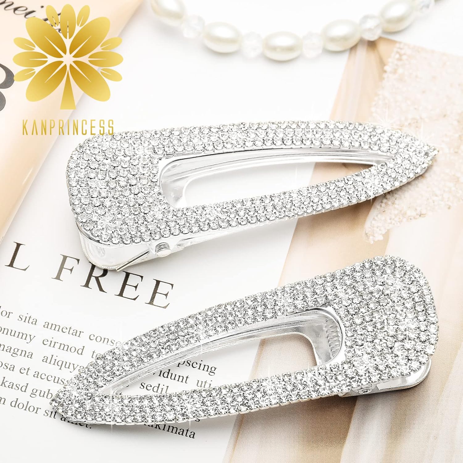 KANPRINCESS 2 pinzas para el cabello con diamantes de imitación de 2.4 pulgadas, pinzas plateadas, accesorios para el cabello de mujeres y niñas,