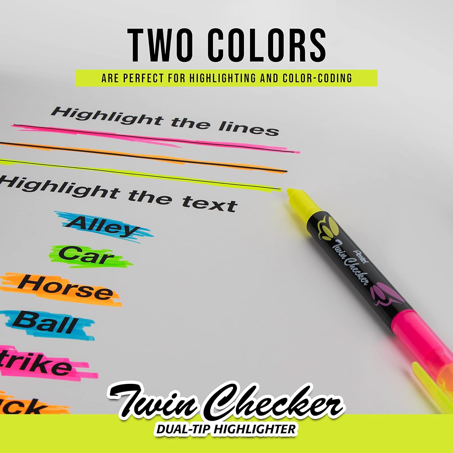Pentel Twin Checker – Resaltador de doble punta, punta de cincel, tinta amarillarosa, paquete de 12 (SLW8-GP)