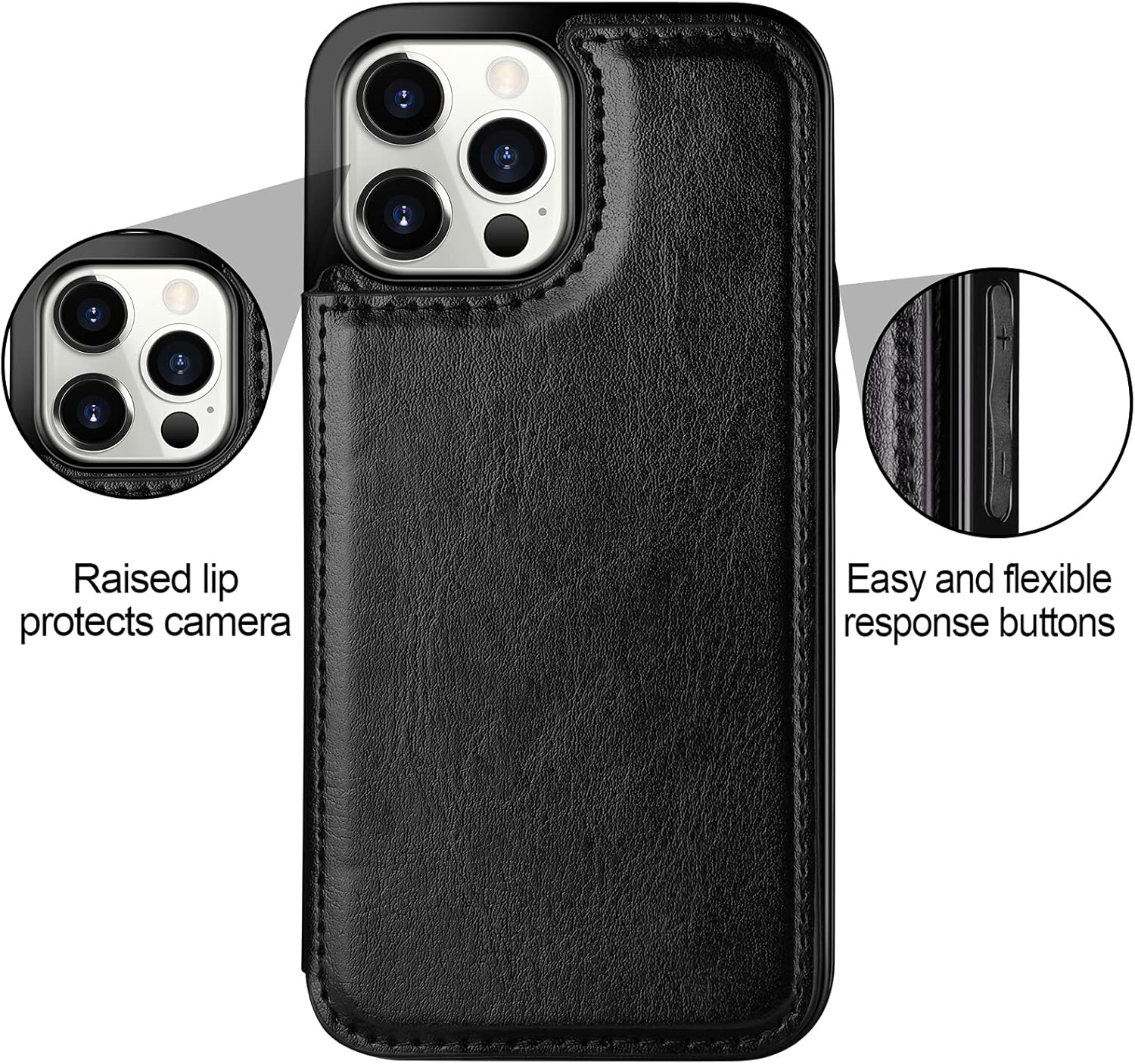 HianDier Funda para iPhone 14 Pro Max con tarjetero para mujeres y hombres, funda protectora de piel sintética con función atril, cierre magnético,