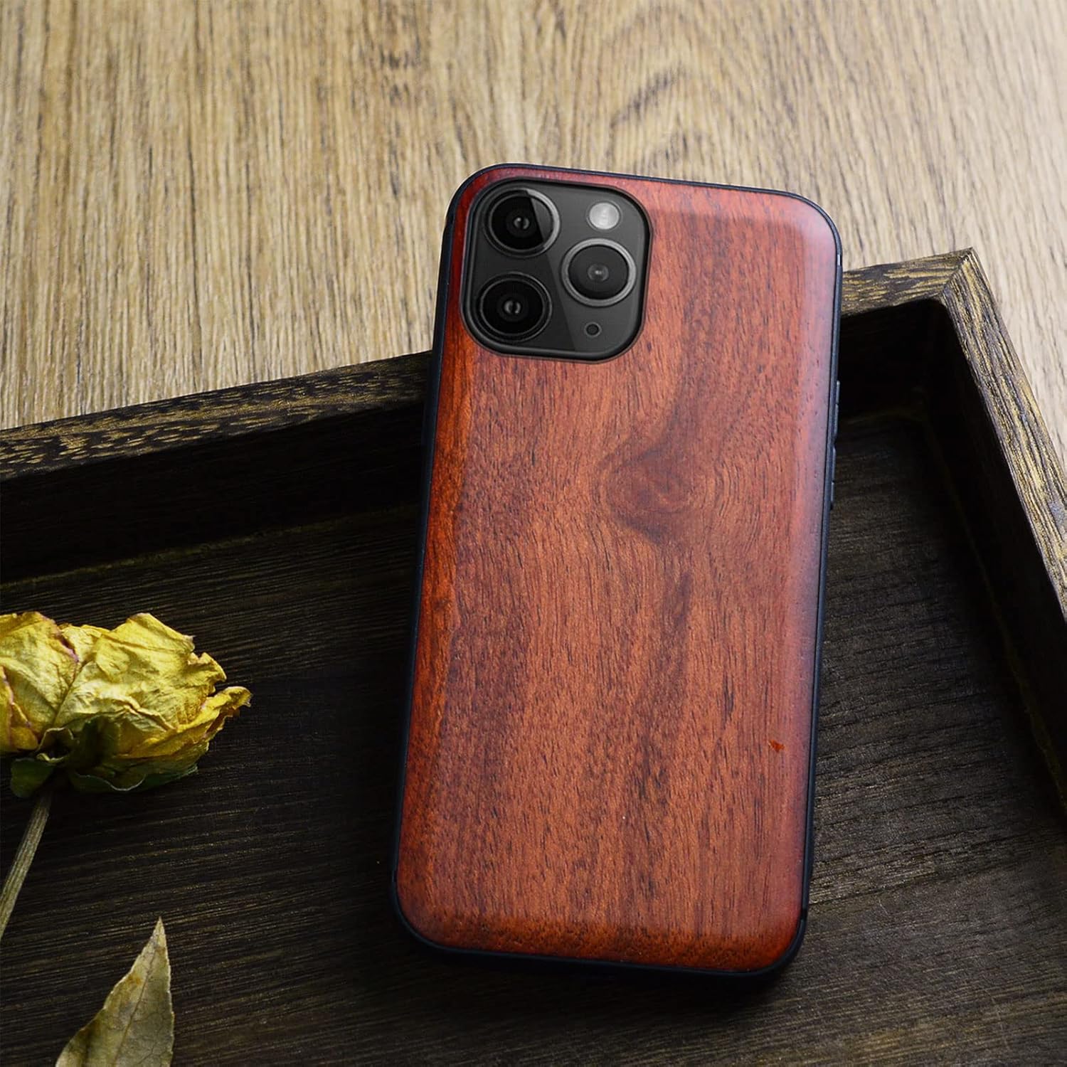 Carveit Funda de madera para iPhone 11 Pro Max madera real dura y TPU suave negro a prueba de golpes, funda protectora única y elegante de madera
