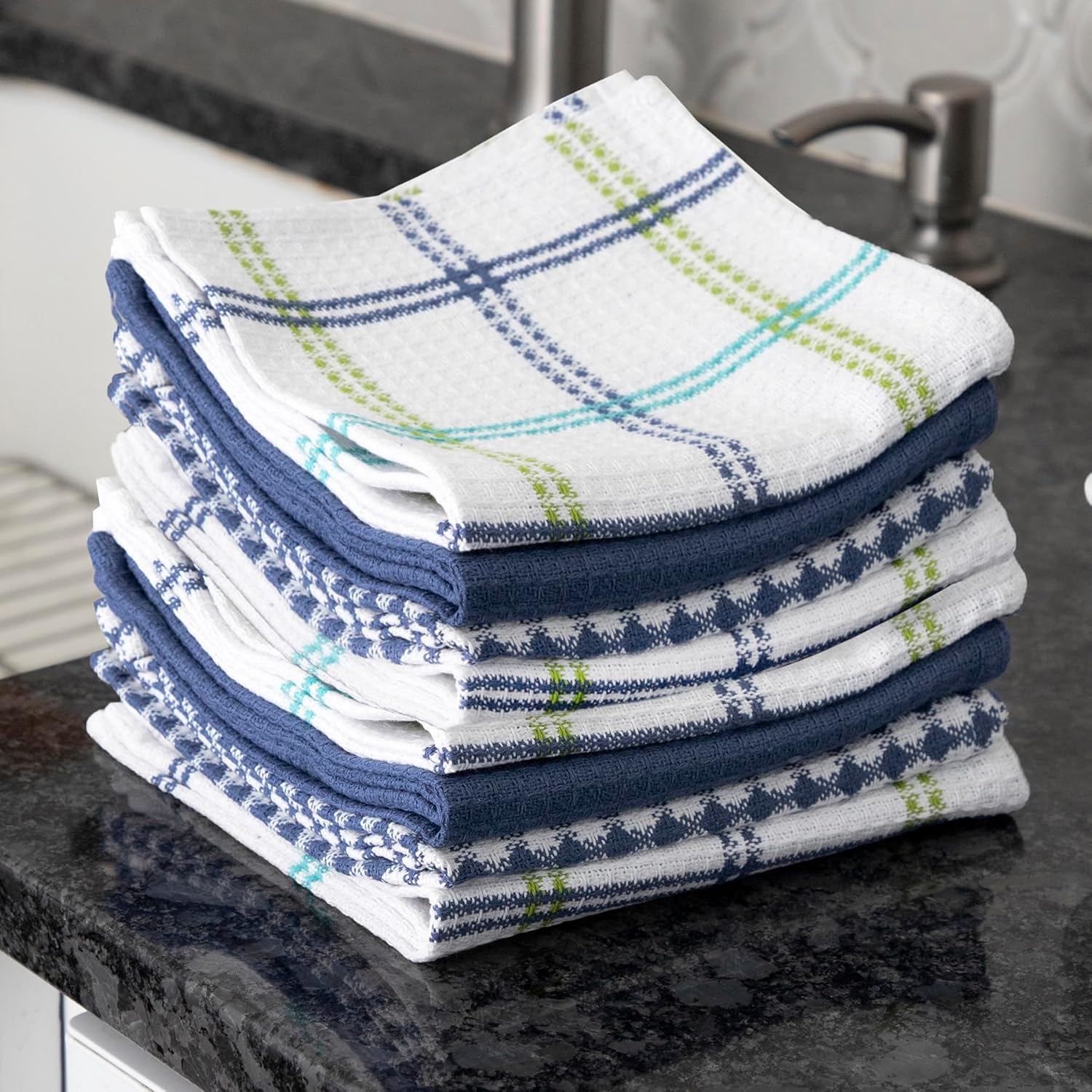 T-fal Paquete de 8 paños de cocina de punto gofre, de 12 x 13 pulgadas, altamente absorbentes, súper suaves, de larga duración, 100% algodón, para