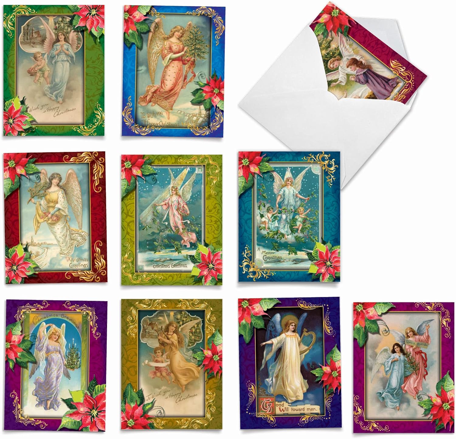 The Best Card Company – 10 tarjetas religiosas de Navidad (4 x 5.12 pulgadas) – Tarjetas de felicitación de ángel en caja, juego surtido (no papel
