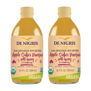 De Nigris Vinagre de sidra de manzana orgánico con miel y arándano, crudo y sin filtrar 16,9 onzas (paquete de 2)  Vinagre de sidra de manzana con De Nigris Vinagre de sidra de manzana orgánico con miel y arándano, crudo y sin filtrar 16,9 onzas (paquete de 2)  Vinagre de sidra de manzana con