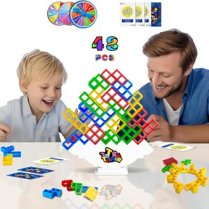 Juego de 48 piezas de Torre Tetra con disco de castigo, juegos de mesa de ataque apilable, juguete apilable de equilibrio de 2 jugadores, juegos Juego de 48 piezas de Torre Tetra con disco de castigo, juegos de mesa de ataque apilable, juguete apilable de equilibrio de 2 jugadores, juegos