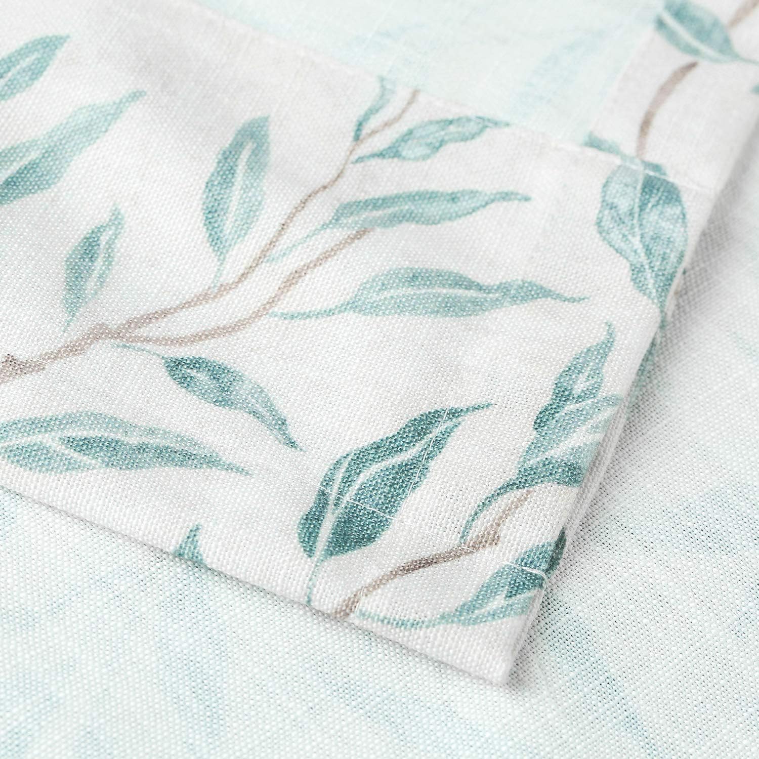 VOGOL Cenefas azules para ventanas, preciosas cortinas de ventana con estampado de hojas, cenefas de cocina con bolsillo para barra, para ventanas,