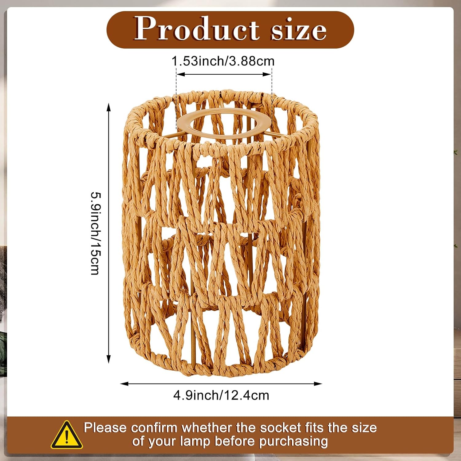 Pantallas de lámpara de ratán de 5.9 pulgadas de alto x 5 pulgadas de profundidad, persianas bohemias de repuesto para lámpara colgante, lámparas de