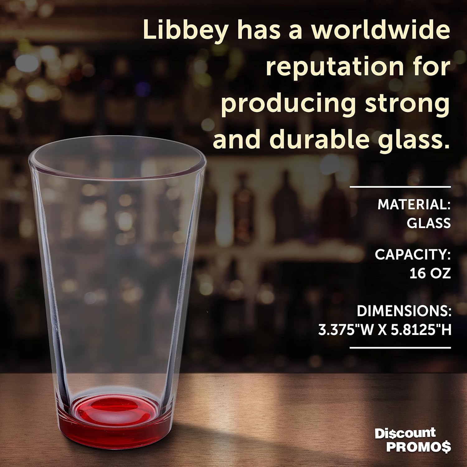 Libbey – Juego de 10 vasos de cerveza de 16 onzas, paquete a granel, vasos de cerveza, vasos de alta resistencia, color rojo