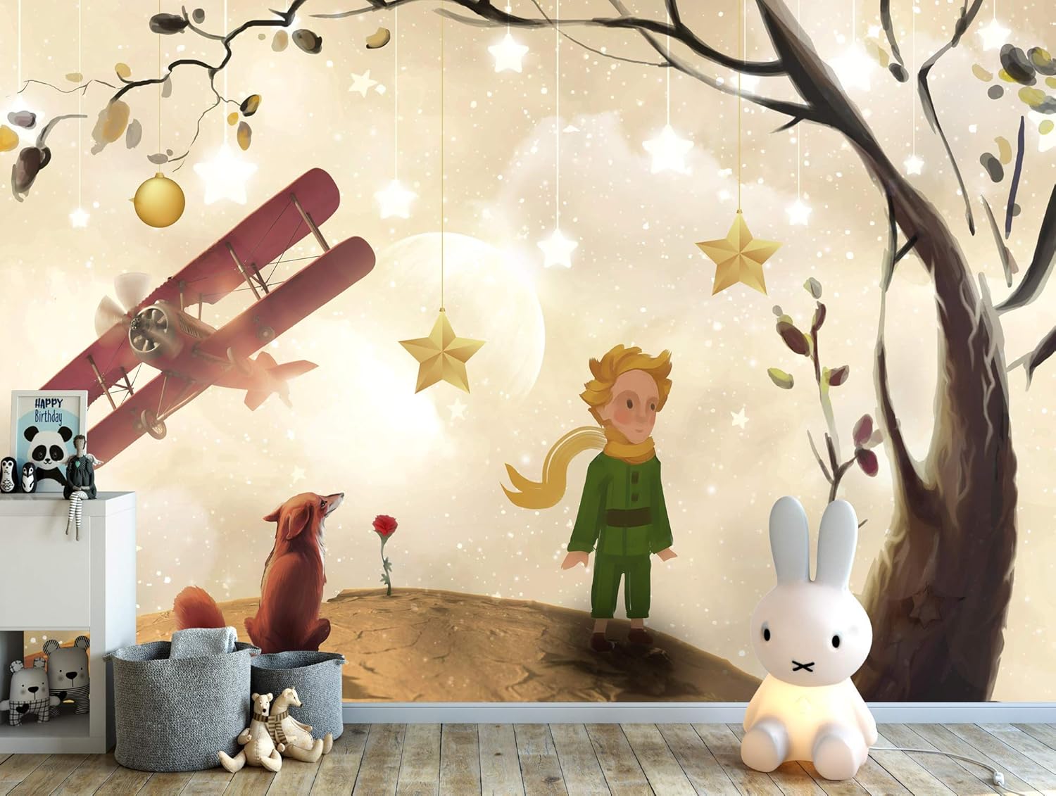 Murwall Kids Wallpaper Nursery Little Prince Wall Mural Nostalgic Aircraft Wall Print Childroom Boys Girls Bedrooom Watercolor Tree Wall Art