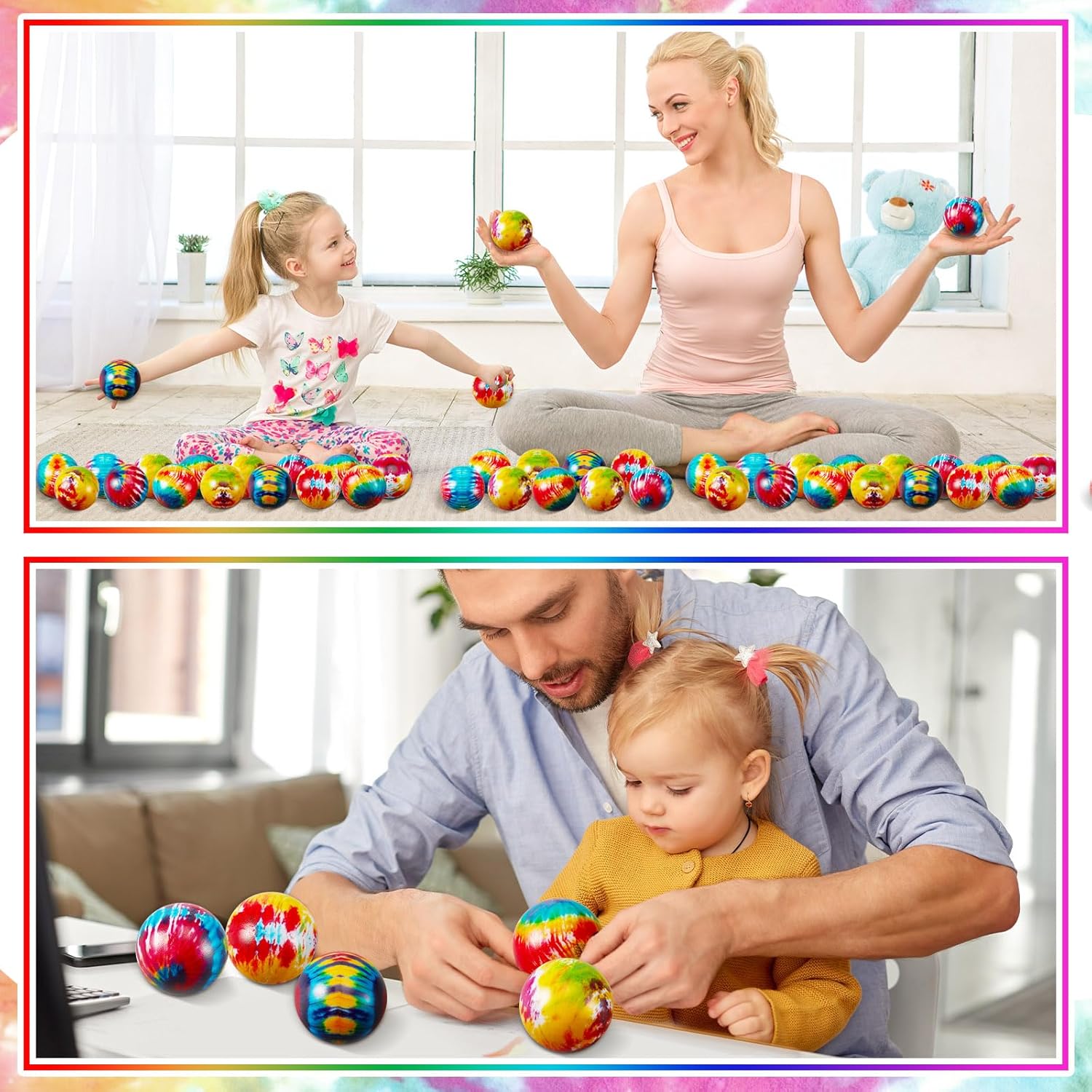 60 unidades de bolas de estrés para fiestas, teñido anudado, bolas coloridas de espuma para aliviar el estrés a granel para ejercicio con los dedos,