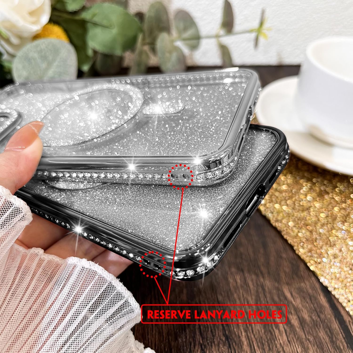 KANGHAR Funda magnética con purpurina degradada para iPhone 15 Plus de 6.7 pulgadas, funda de lujo chapada en diamantes de imitación, suave TPU
