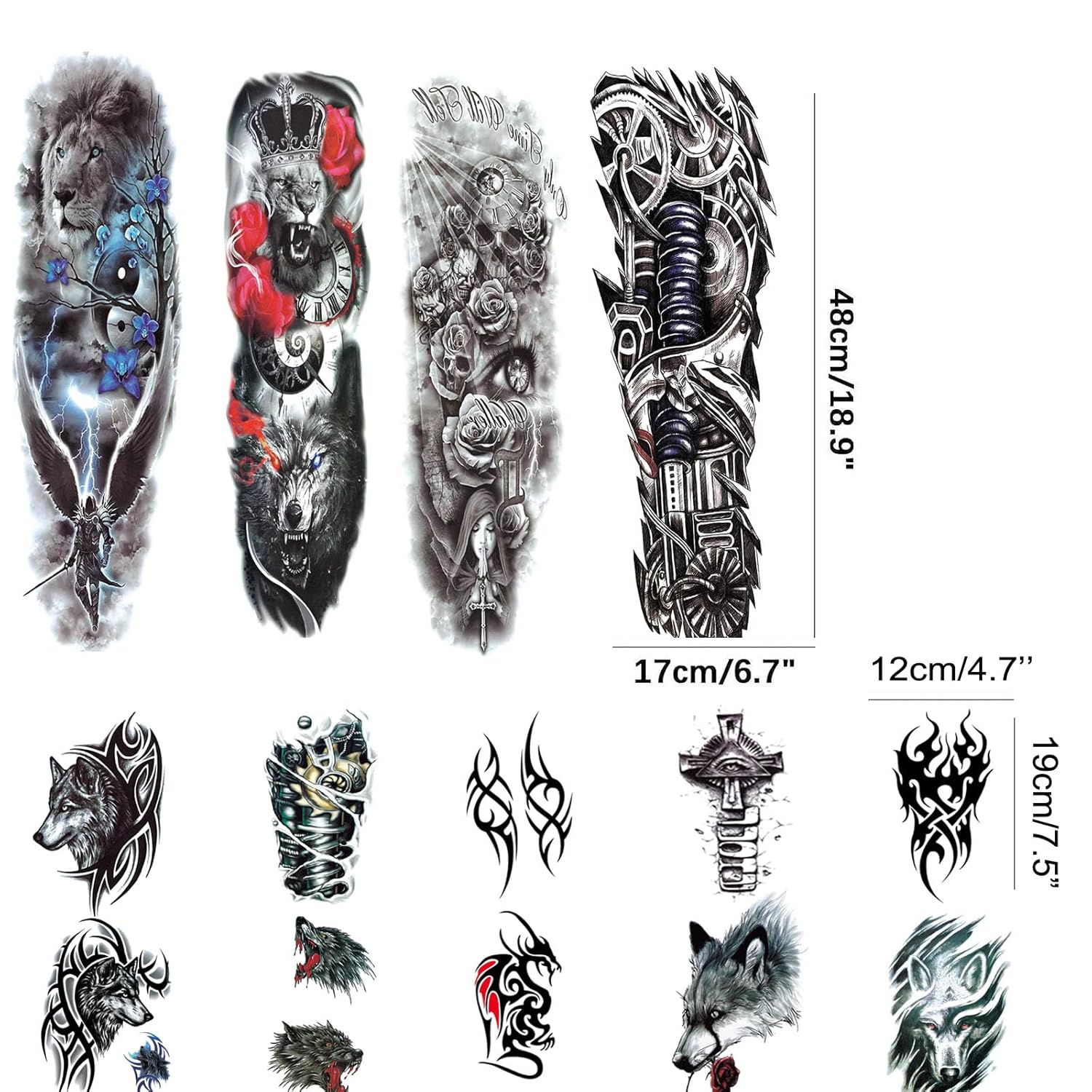 Tatuajes temporales de brazo completo, tatuajes temporales para hombres, tatuajes temporales impermeables de brazo completo, 4 hojas y tatuaje falso