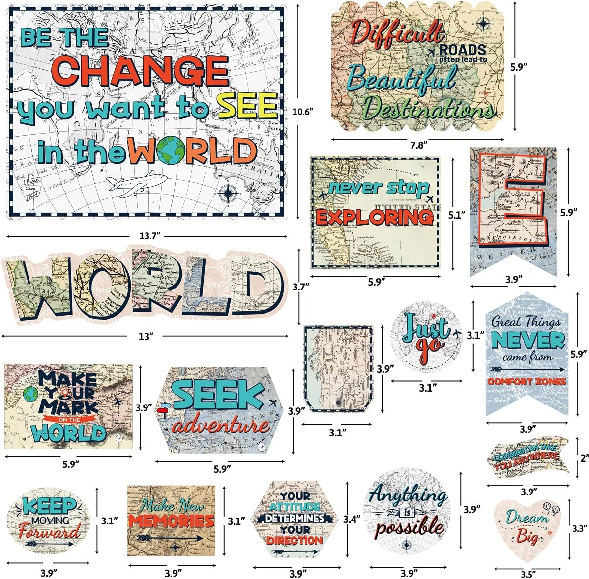 Juego de tablones de anuncios de viaje, decoración de aula con mapas, 29 piezas