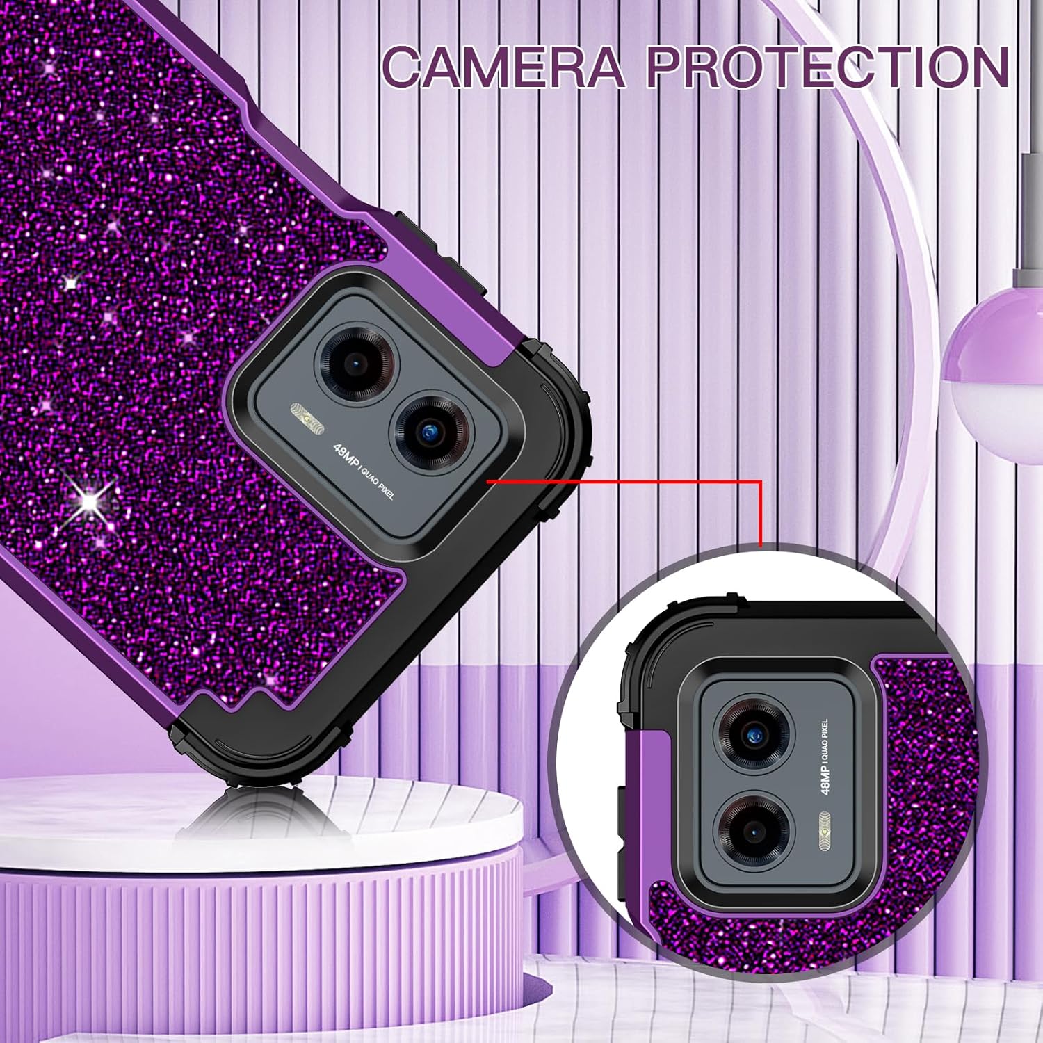 LONTECT Funda para Moto G 5G 2023 con purpurina brillante 3 en 1, a prueba de golpes, resistente, híbrida, resistente, funda protectora resistente