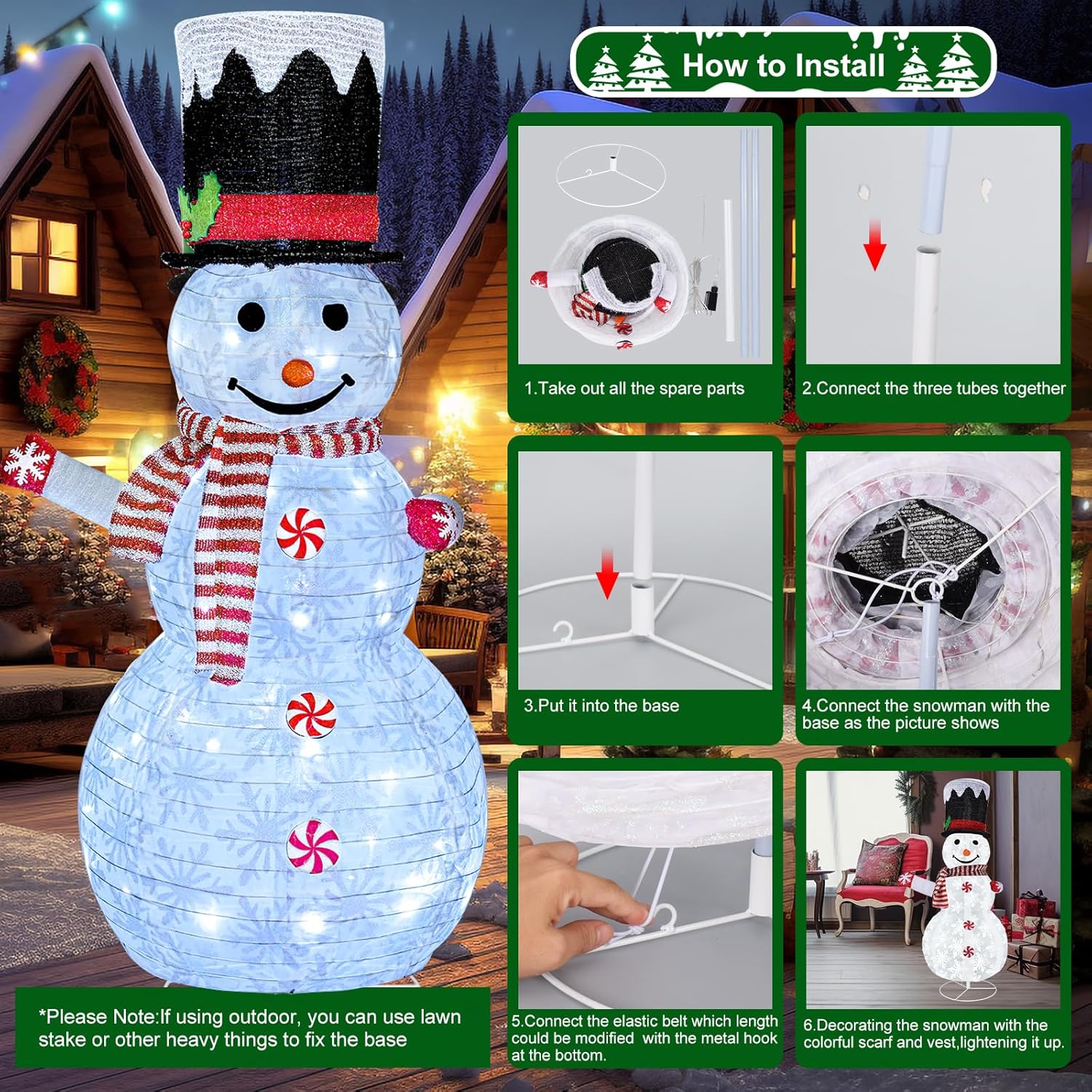 Muñeco de nieve para exteriores, decoración de Navidad plegable de 3.2 pies, muñeco de nieve de Navidad, muñeco de nieve iluminado para Navidad