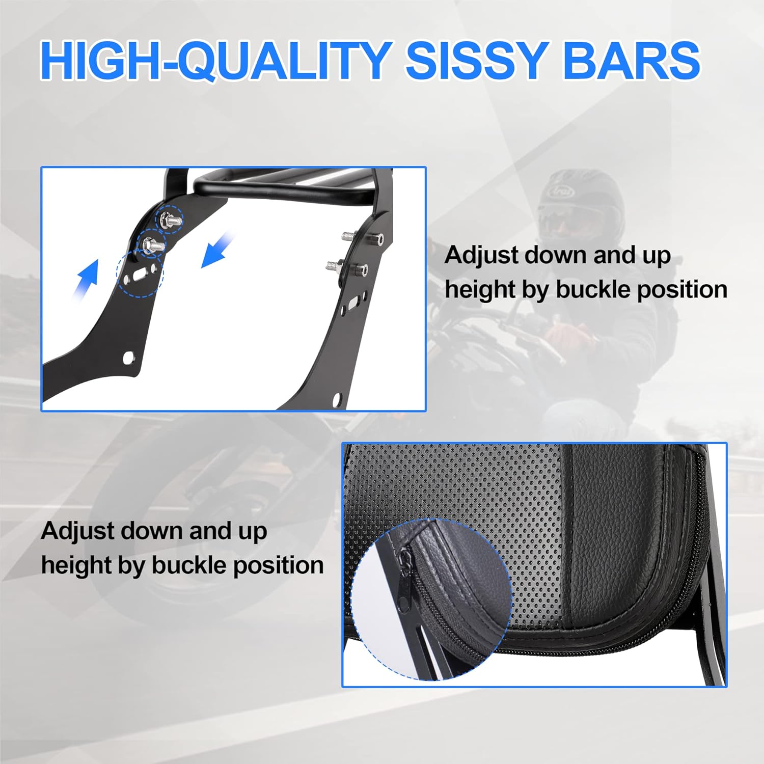 Barra desmontable para motocicleta con almohadilla para asiento trasero del pasajero + soporte para respaldo trasero, portaequipajes compatible con