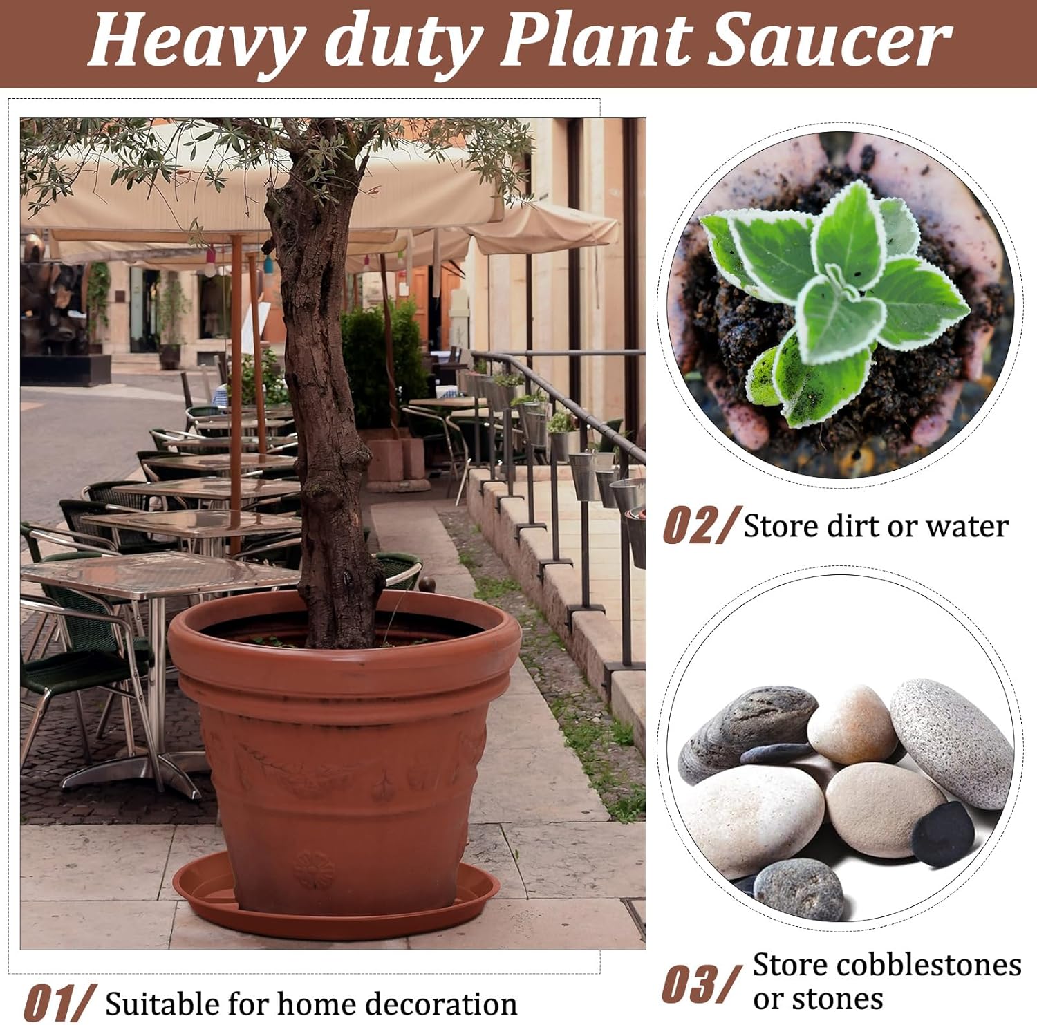 Eccliy 12 platillos de plástico para plantas, bandeja redonda para plantas, maceta grande, platillo resistente, bandejas de agua, platillos gruesos