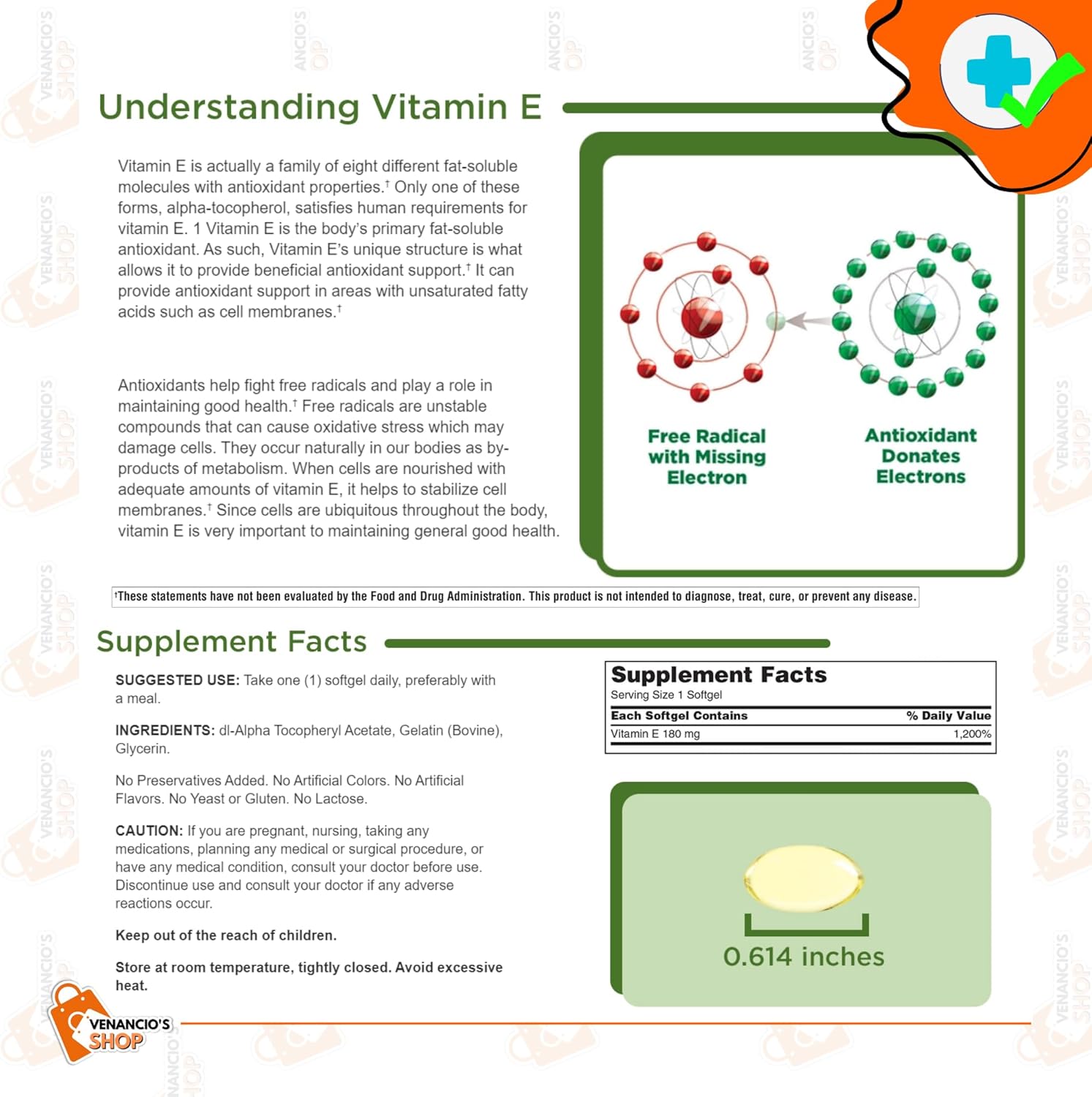 Kirkland Vitamina E 400 UI cápsulas blandas 500 unidades, VIT E 180mg para mujeres y hombres + incluye adhesivo Venancio’sBox (paquete de 1)