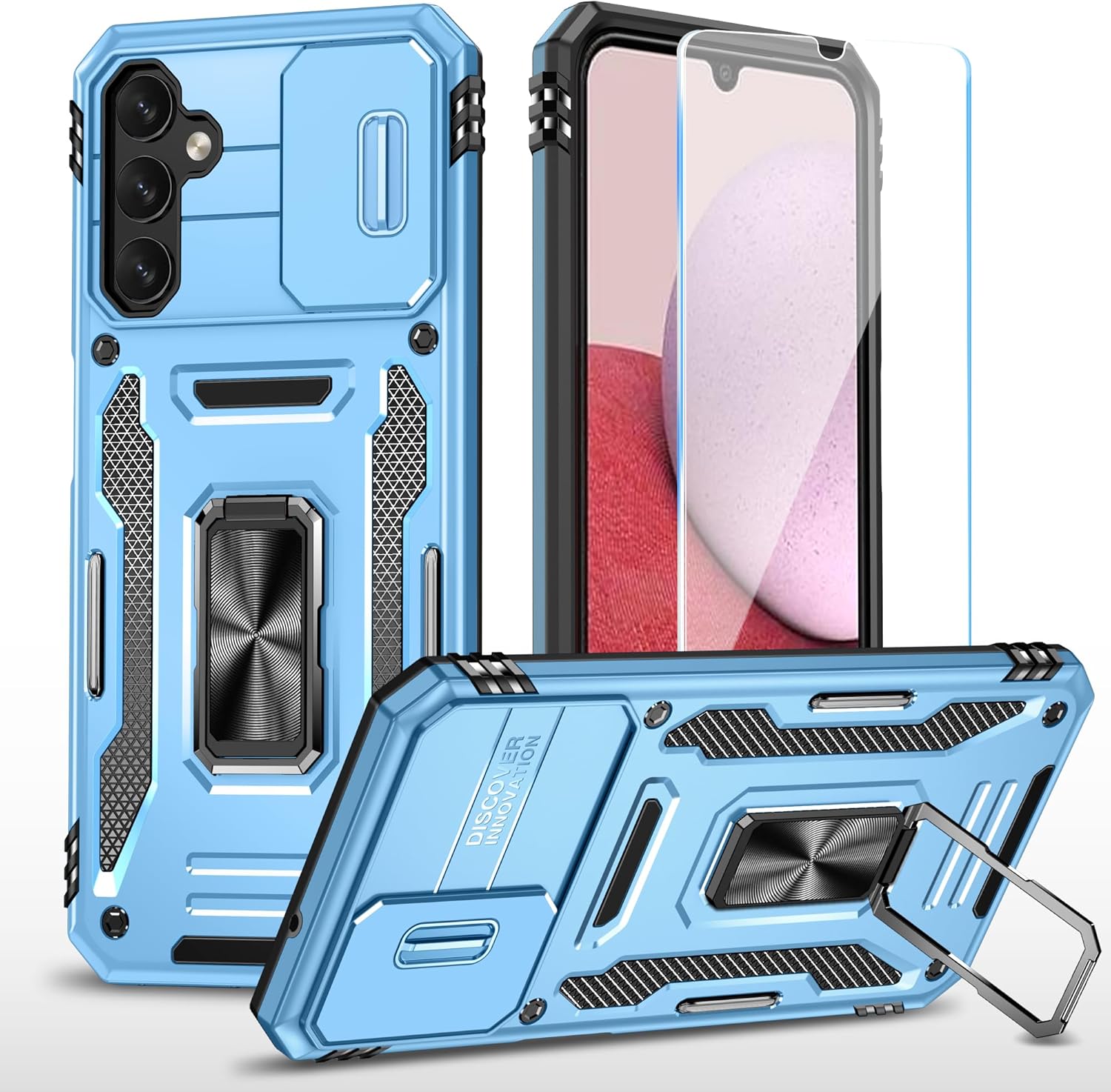 SunStory Funda para Samsung Galaxy A14 5G con protector de pantalla HD, cubierta de cámara deslizante y soporte, funda para Samsung A14 5G grado