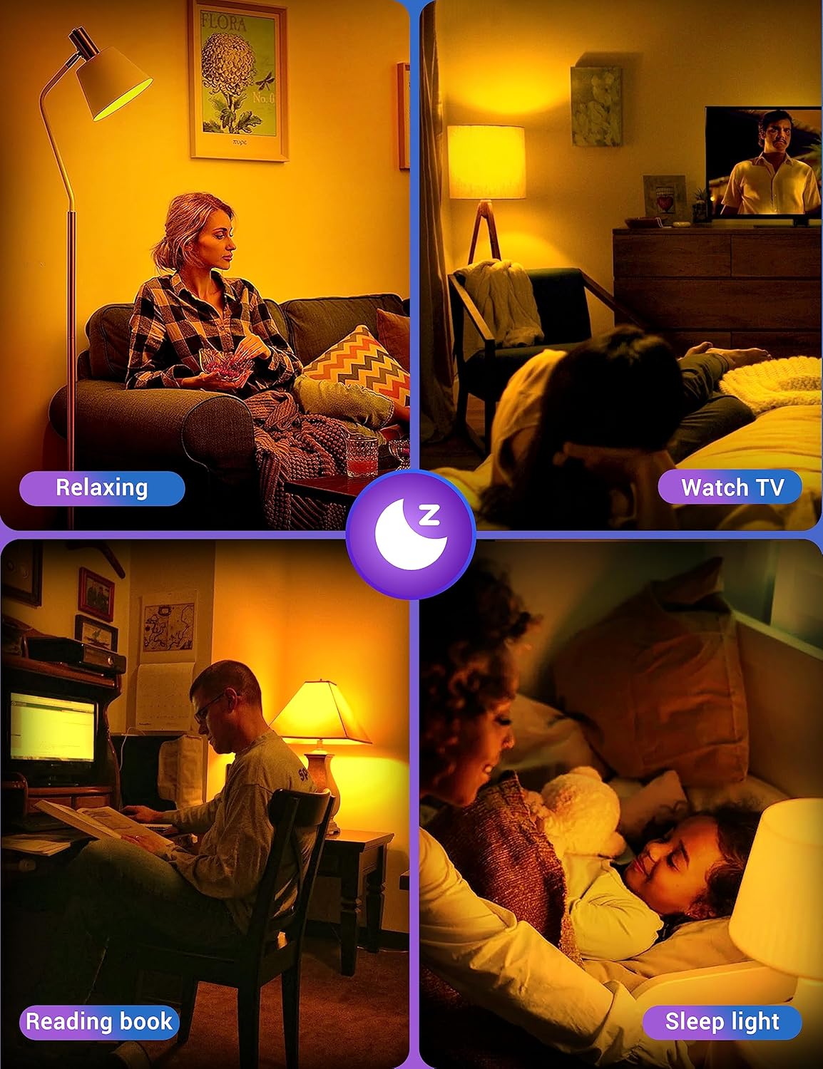 JandCase Bombilla para dormir, bombillas ámbar para terapia del sueño, bloqueo de luz azul, bombillas tenues de 1800 K equivalentes a 60 W, luz
