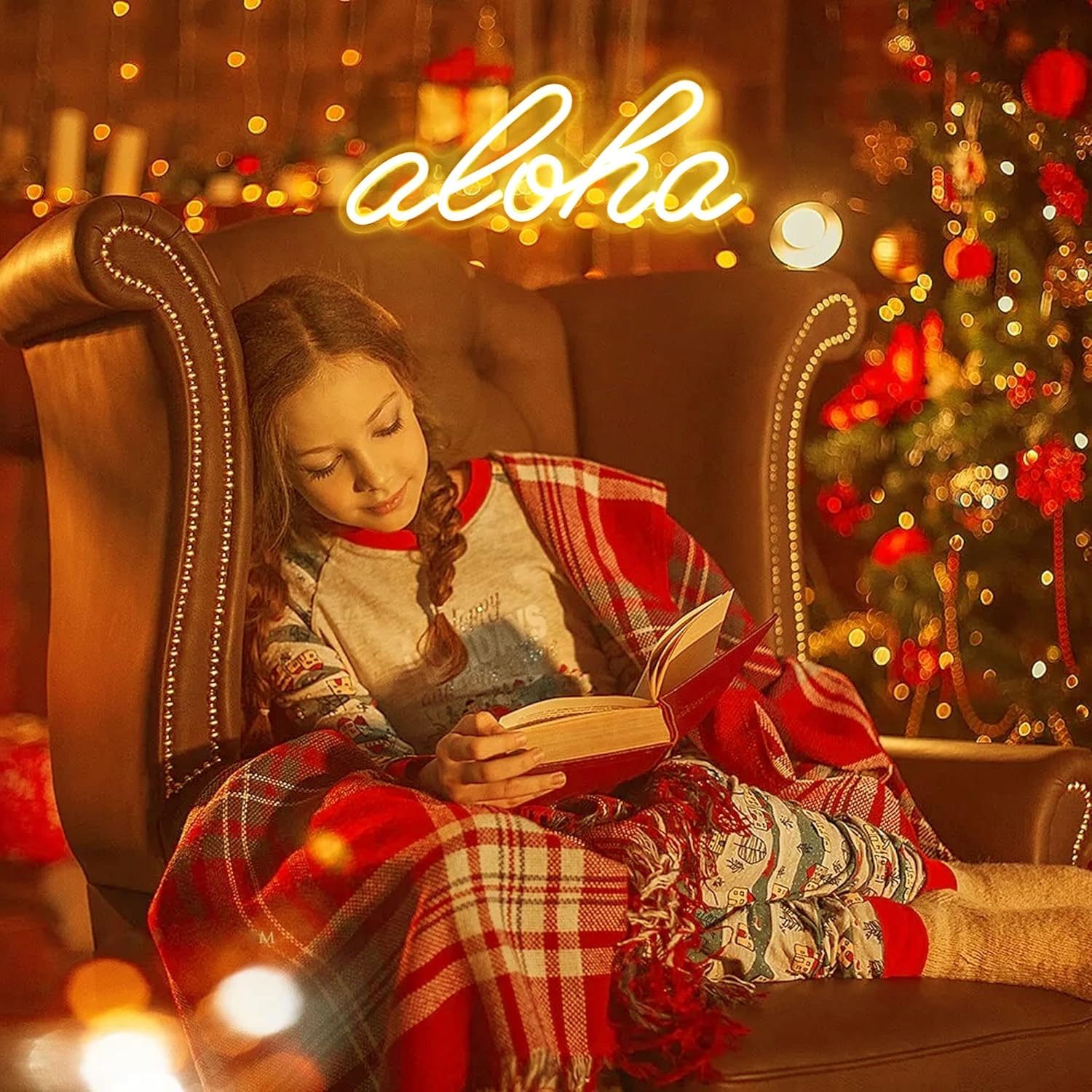 Aloha – Letrero de neón blanco cálido Aloha para decoración de pared, 14.9 x 5.9 pulgadas, luces LED de neón 3D decorativas con funcionamiento por