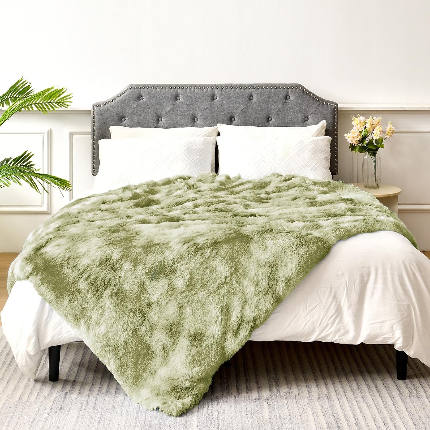Exclusivo Mezcla Manta de cama de piel sintética tamaño Queen, súper suave, mullida y afelpada, reversible, manta de forro polar Sherpa y mantas
