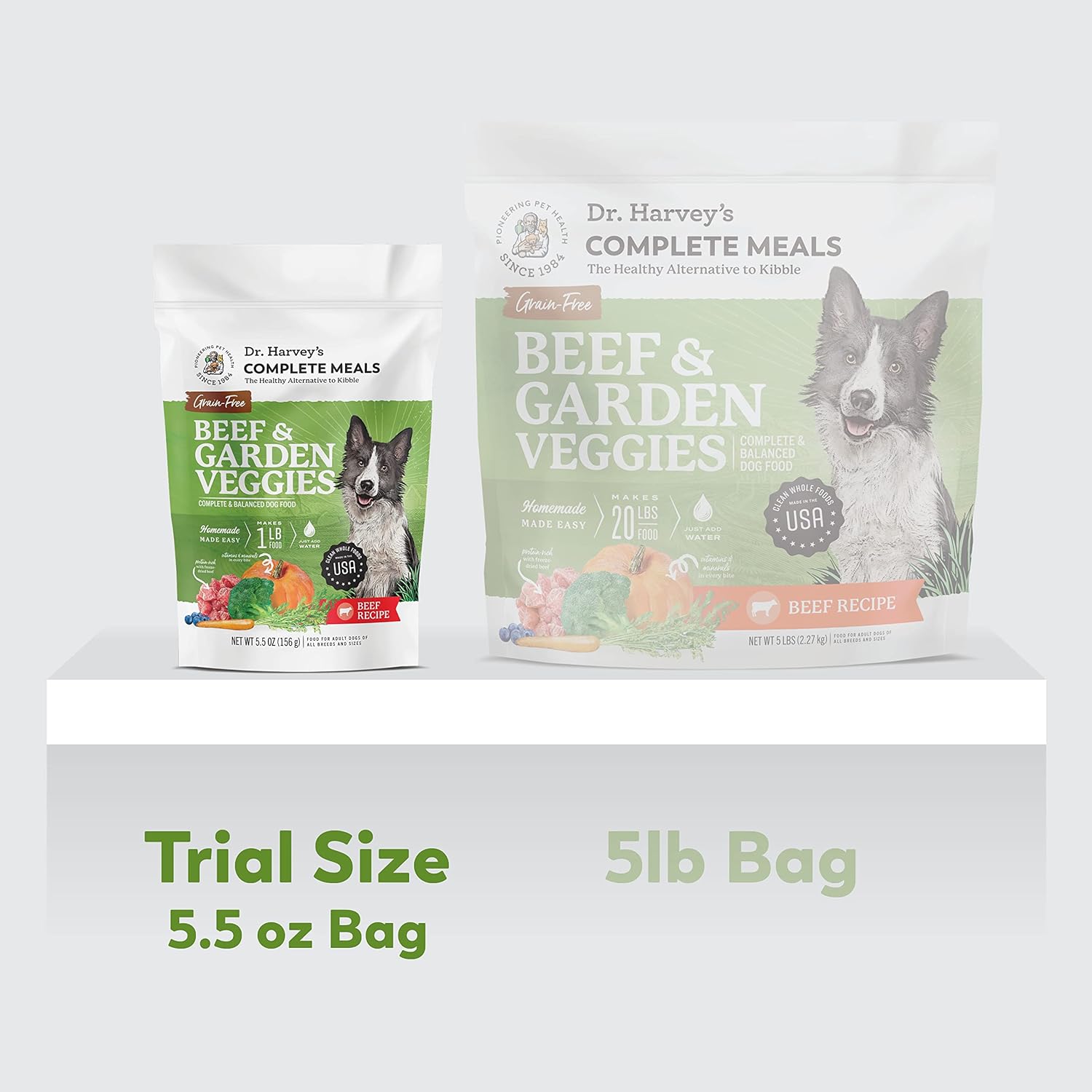 Dr. Harvey’s Beef & Garden Veggies – Alimento deshidratado sin granos de grado humano para perros con carne liofilizada, tamaño de prueba (5.5 onzas)