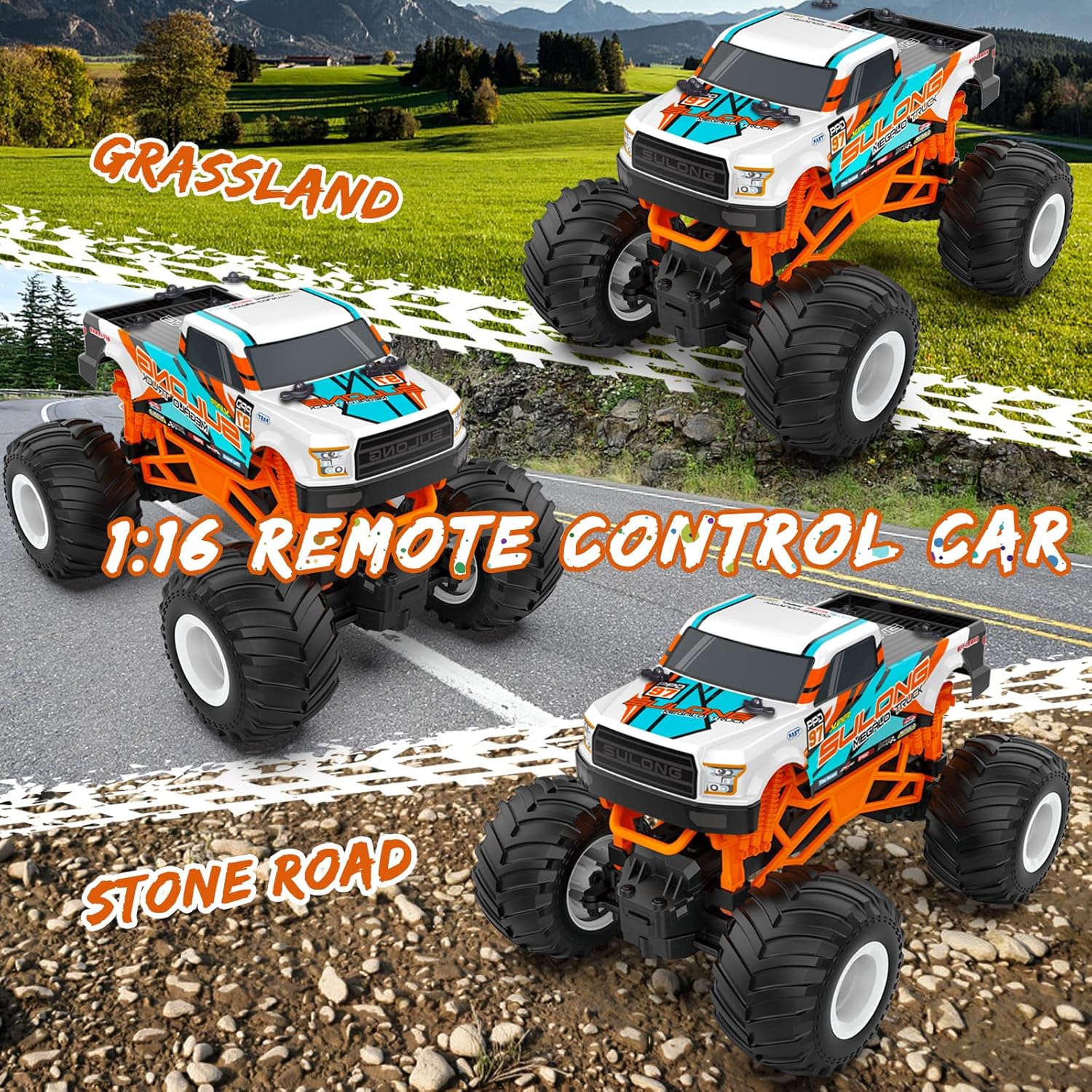 Auto a control remoto, camión monstruo a control remoto a escala 116 para niños, autos RC todo terreno de 2.4 GHz para niños y niñas 4-7 8-12,