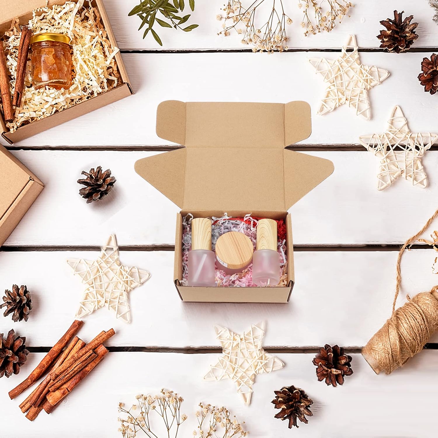 PHAREGE Paquete de 50 cajas de envío de 6 x 4 x 3 pulgadas, cajas de regalo de cartón marrón con tapas para envolver regalos para mujeres y hombres,