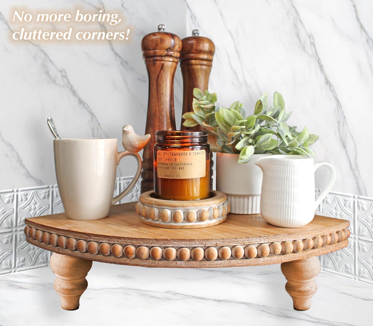 Soporte de esquina de granja con patas extraíbles  Organizador de encimera de baño, bandeja decorativa elevadora, bandeja de madera con cuentas,