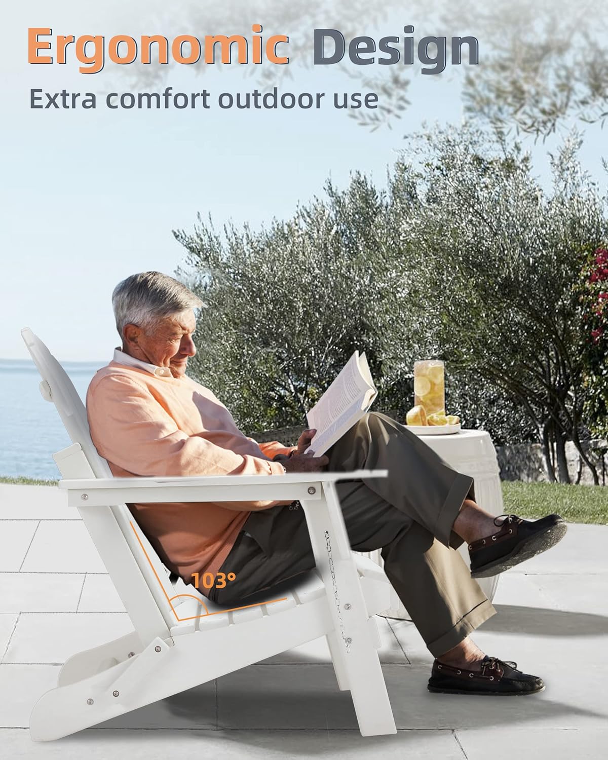 Restcozi Adirondack – Silla Adirondack de HDPE para todo tipo de clima, silla para hoguera (plegable, color blanco)