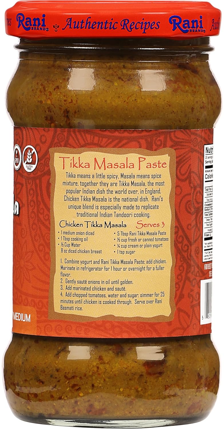 Rani Tikka Masala – Pasta de especias para cocinar, tarro de vidrio de 10.5 onzas (10.58 oz)  Sin colores  Todo natural  Sin OMG  Kosher  Vegano