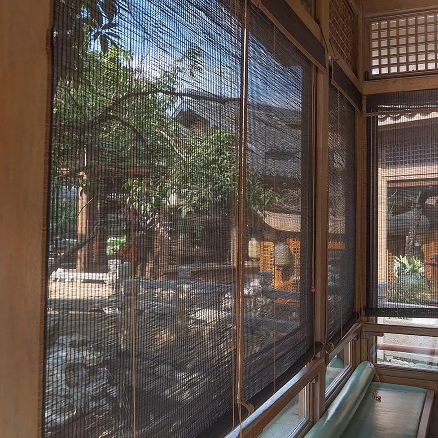 Persianas de bambú de bambú para exteriores, persianas enrollables de bambú para ventanas, persianas de bambú para patio, sin cordones para porche,