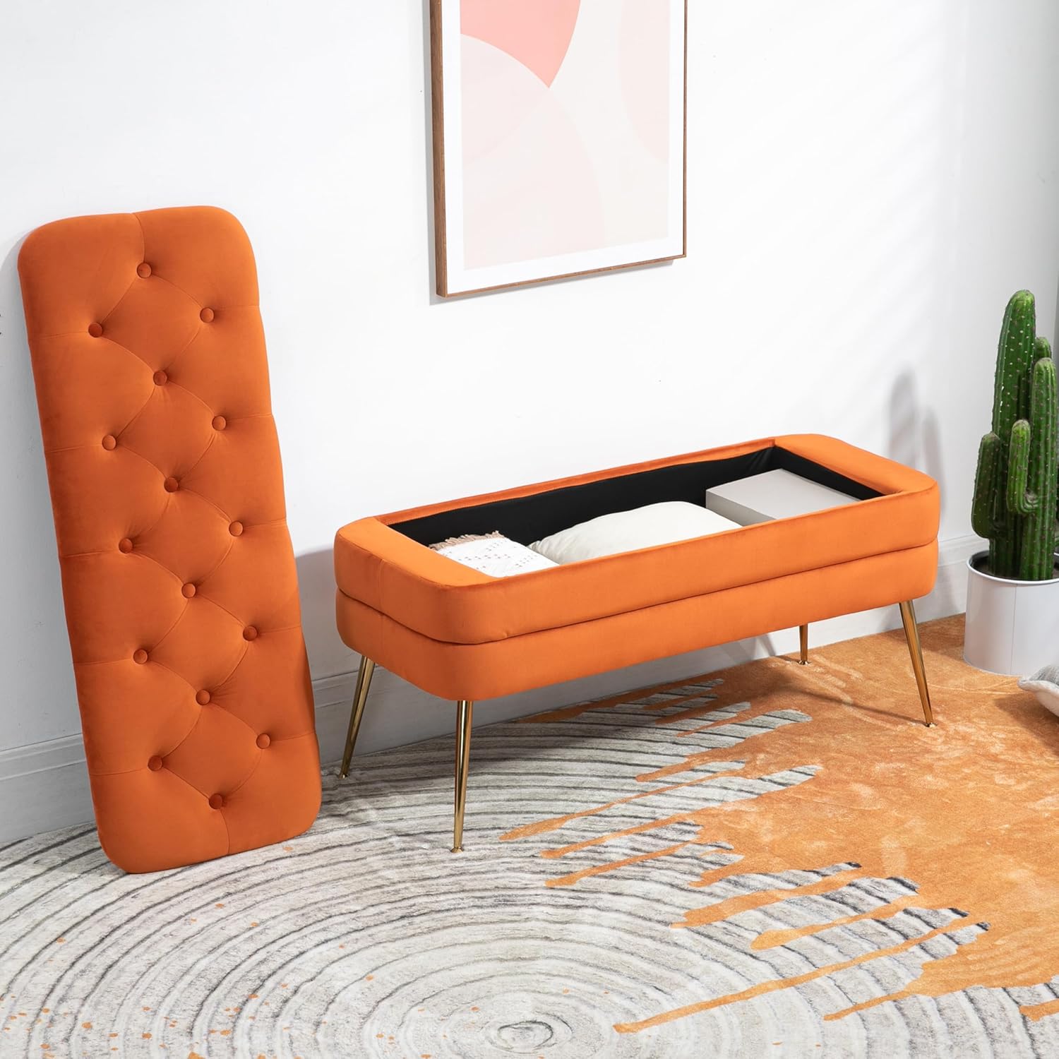 Lofaris Banco de almacenamiento, banco de extremo de dormitorio, taburete suave que puede abrir almacenamiento, conveniente y duradero, otomana
