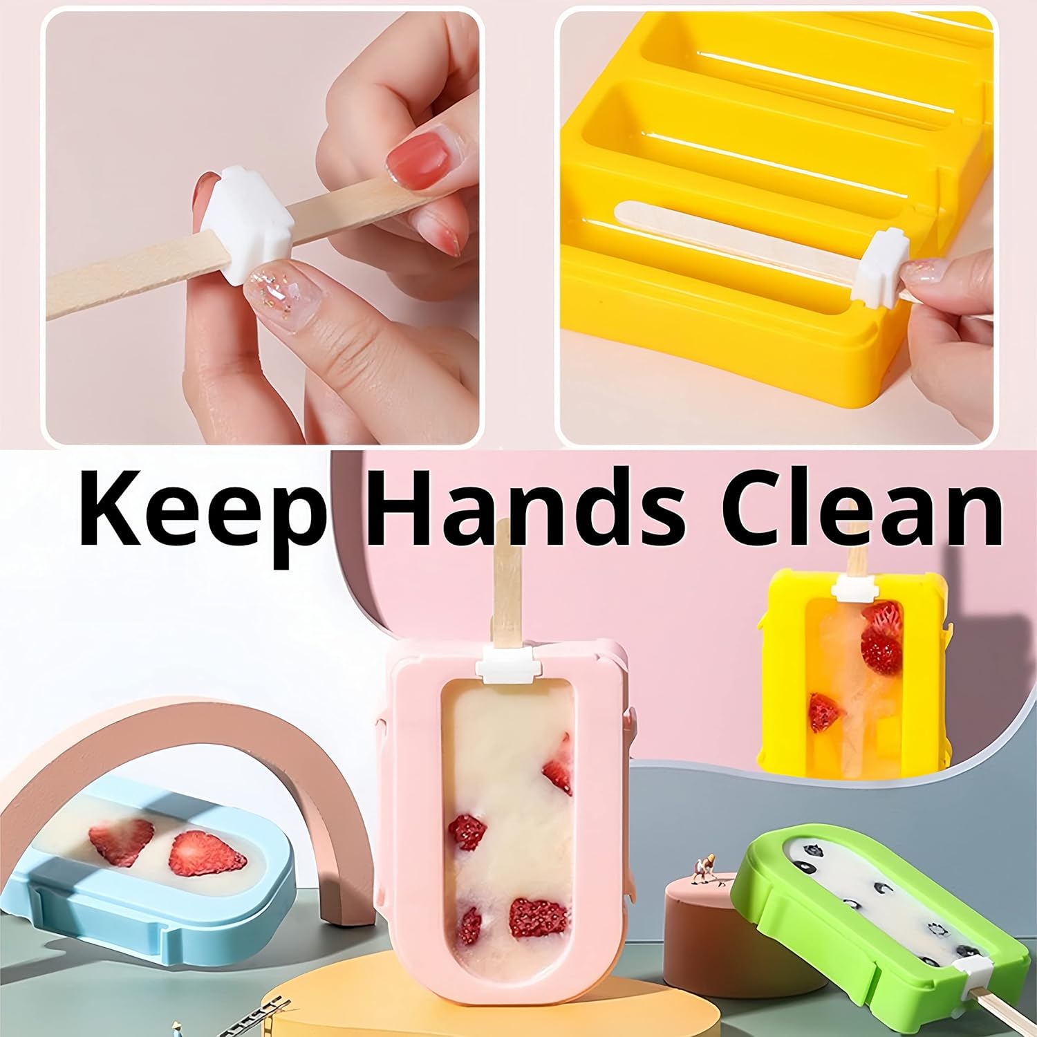 Juego de 2 moldes para paletas bonitas, 2 piezas, moldes para hacer helados, moldes para helados, accesorios de cocina, fácil liberación, leche