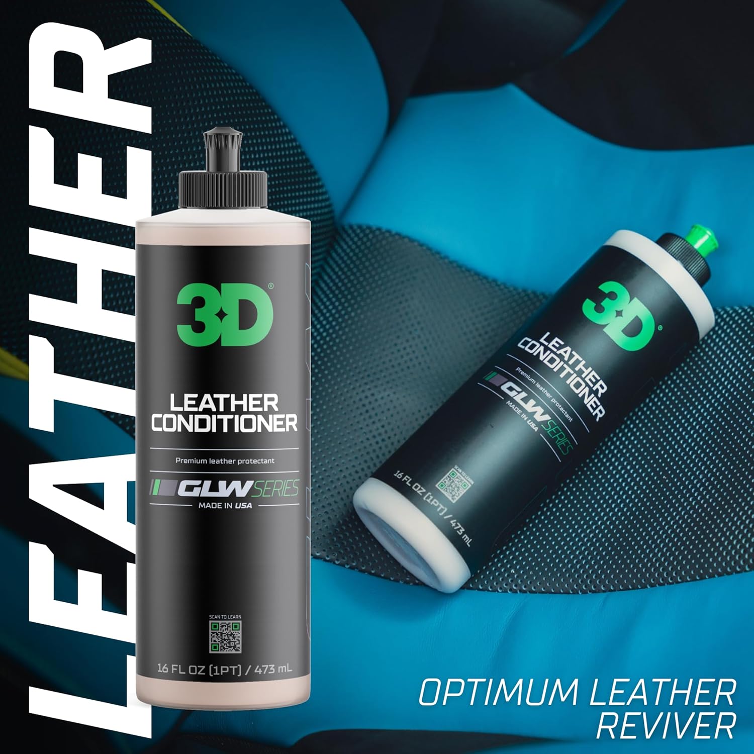 3D Acondicionador de cuero para automóvil, serie GLW  Restaura, acondiciona, protege  Protección UV  Condiciones de asientos de cuero, muebles,