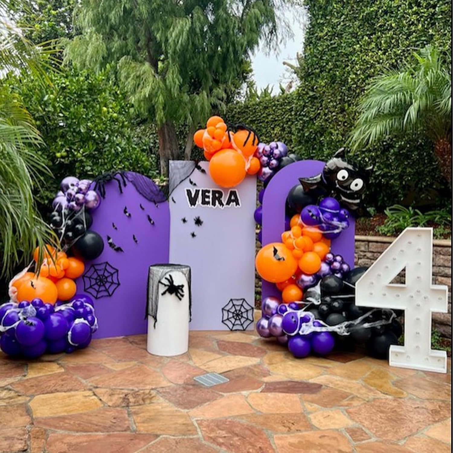 Kit de arco de globos de color negro, morado, naranja, naranja, morado, negro, guirnalda de globos de látex de confeti, globos de helio naranja,