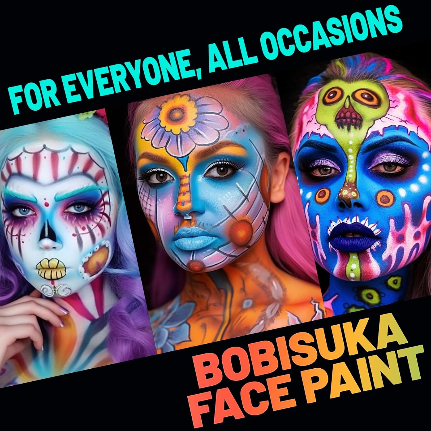 BOBISUKA Pintura facial y corporal, paleta de pintura facial profesional de 15 colores para teatro de arte, fiesta de Halloween, cosplay, payaso,