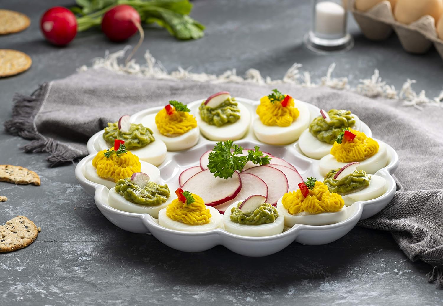 KooK Bandeja para huevos de Pascua, soporte de cerámica para huevos de Pascua, capacidad para 12 huevos, plato de cerámica, soporte para
